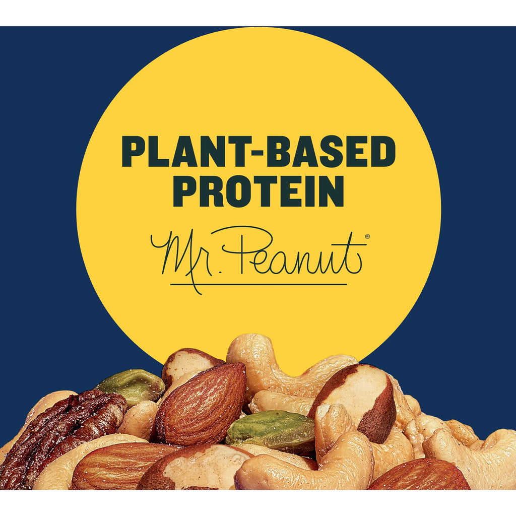 PLANTERS Deluxe Salted Mixed Nuts, Roasted Cashews, Almonds, Pecans, Pistachios, and Hazelnuts, Party Snacks, Plant-Based Protein, Quick Snack for Adults, After School Snack, 34oz Container