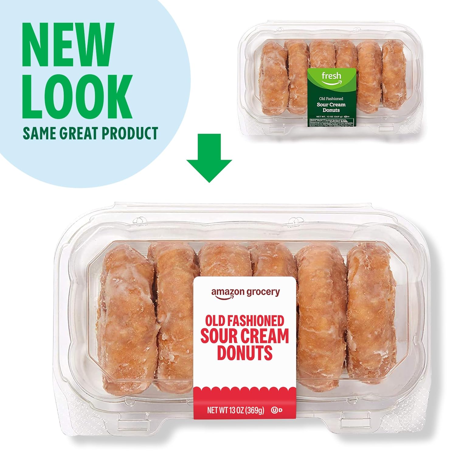 Amazon Grocery, Old Fashioned Sour Cream Donuts, 13 Oz, 6 Ct, Frozen (Previously Fresh Brand, Packaging May Vary)