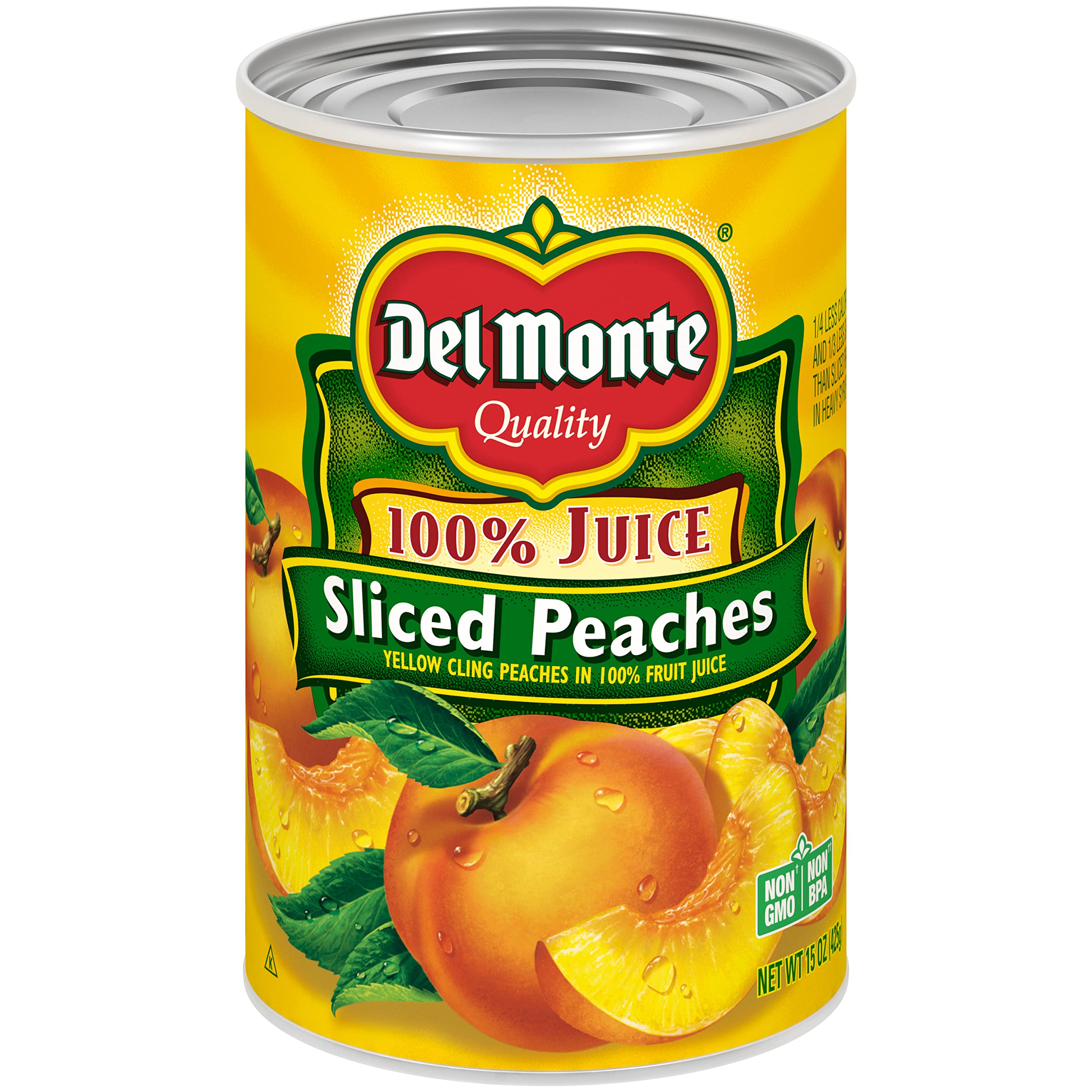 Del Monte Yellow Cling Sliced Canned Peaches in 100% Juice, 15 oz Cans (Pack of 4)