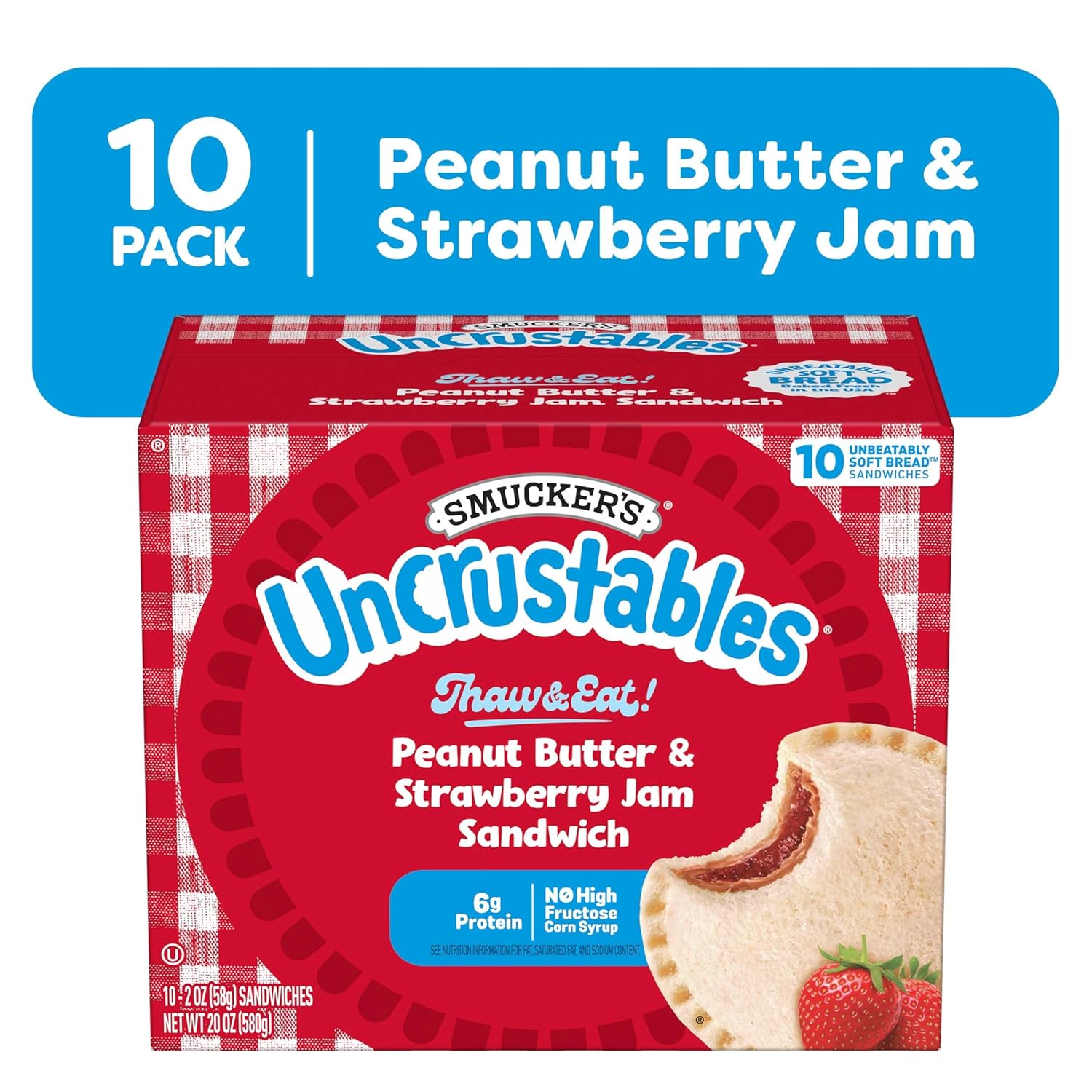 Smucker's Uncrustables Peanut Butter & Strawberry Sandwiches, 10 Count