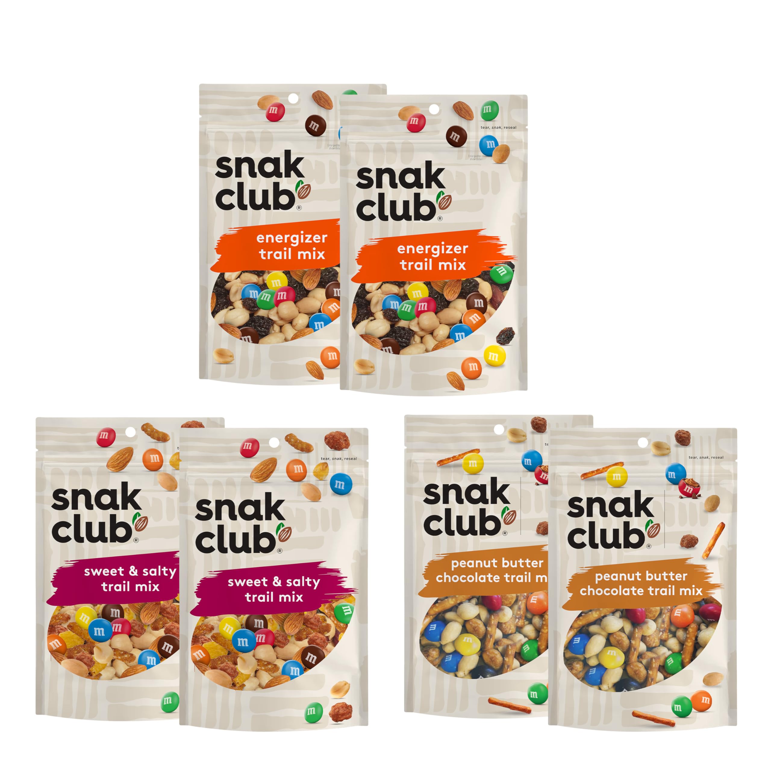 Snak Club Peanut Butter Chocolate Trail Mix with Peanuts, Peanut Butter M&M’S, Toffee Peanuts, and Pretzels, 11 oz Resealable Bag