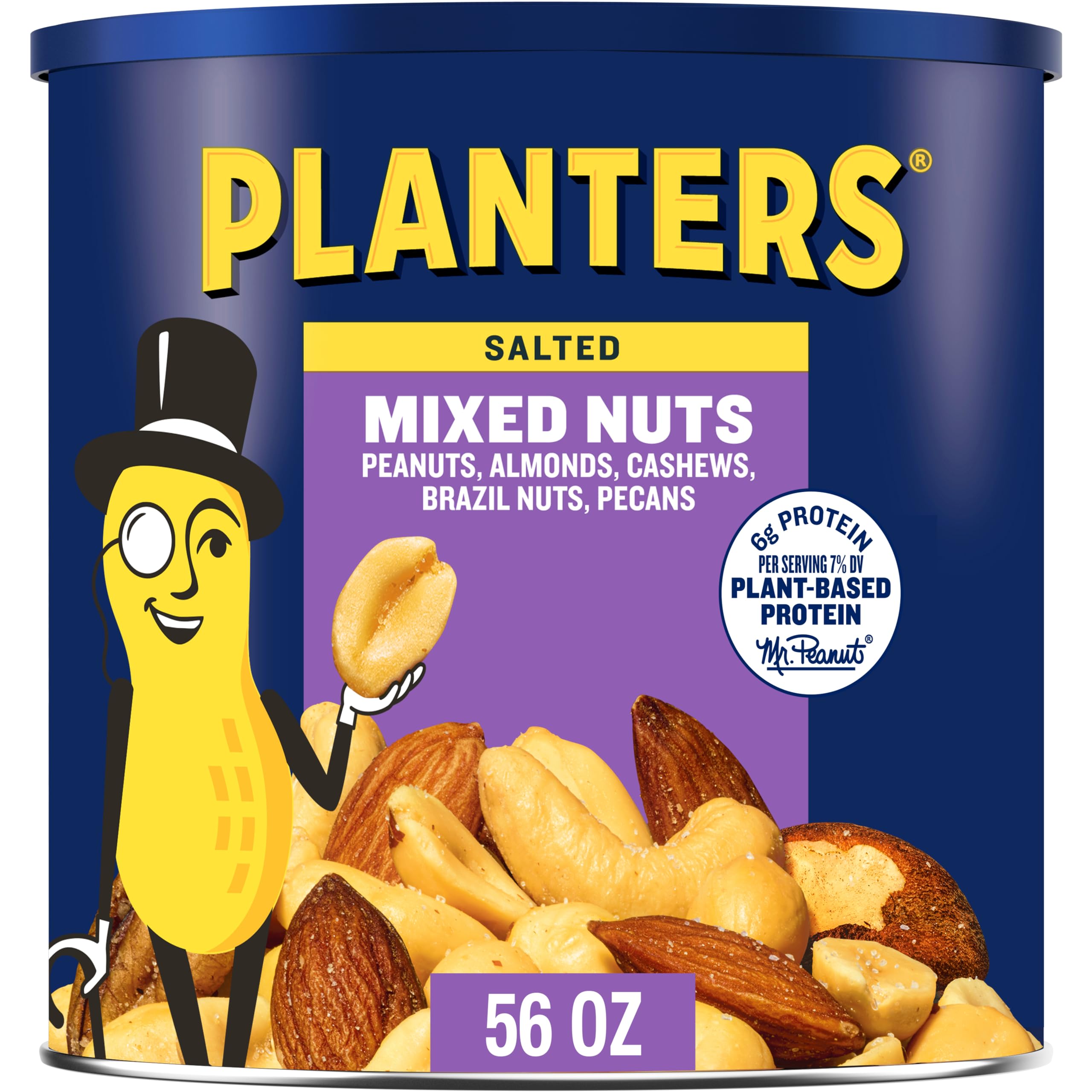 PLANTERS Deluxe Salted Mixed Nuts, Roasted Cashews, Almonds, Pecans, Pistachios, and Hazelnuts, Party Snacks, Plant-Based Protein, Quick Snack for Adults, After School Snack, 34oz Container