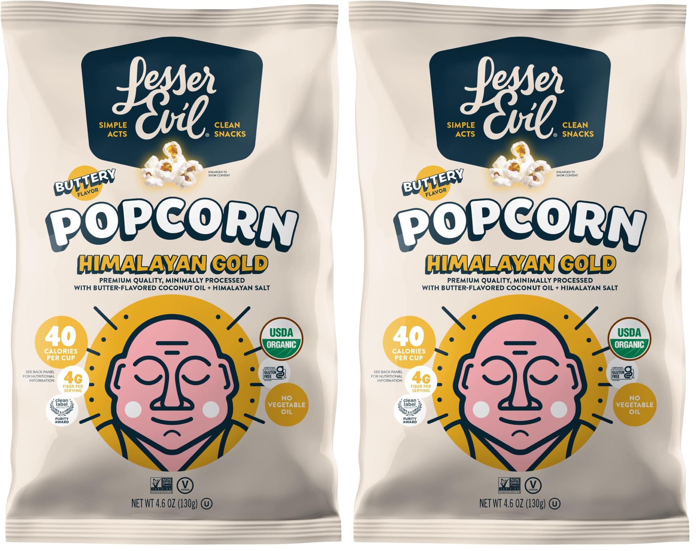 LesserEvil Himalayan Pink Salt Organic Popcorn, No Artificial Ingredients, Coconut Oil, Pack of 12, 0.88 oz Bags