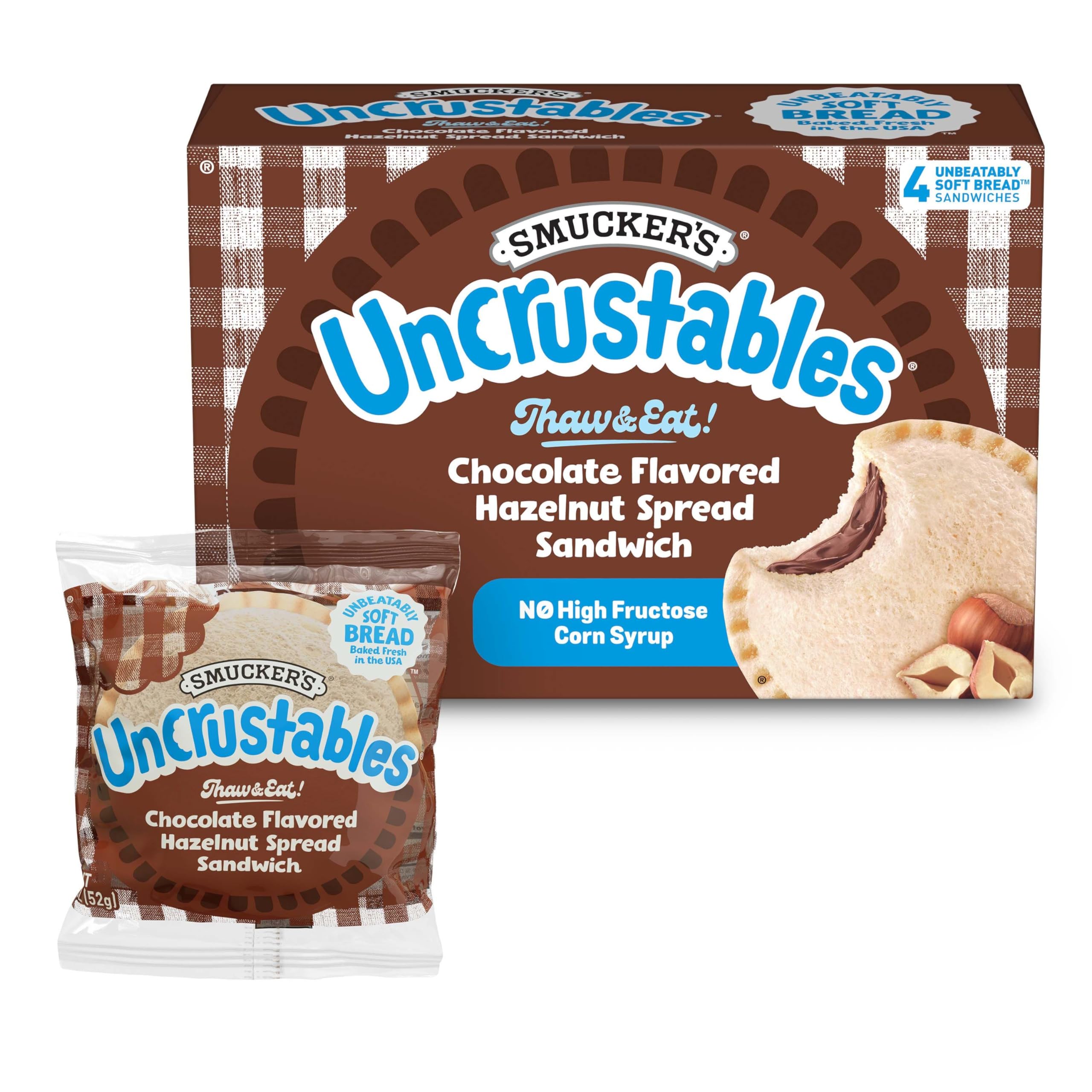 Smucker's Uncrustables Chocolate Flavored Hazelnut Spread Sandwiches, 1.8 Ounces (Pack of 4)(Frozen)