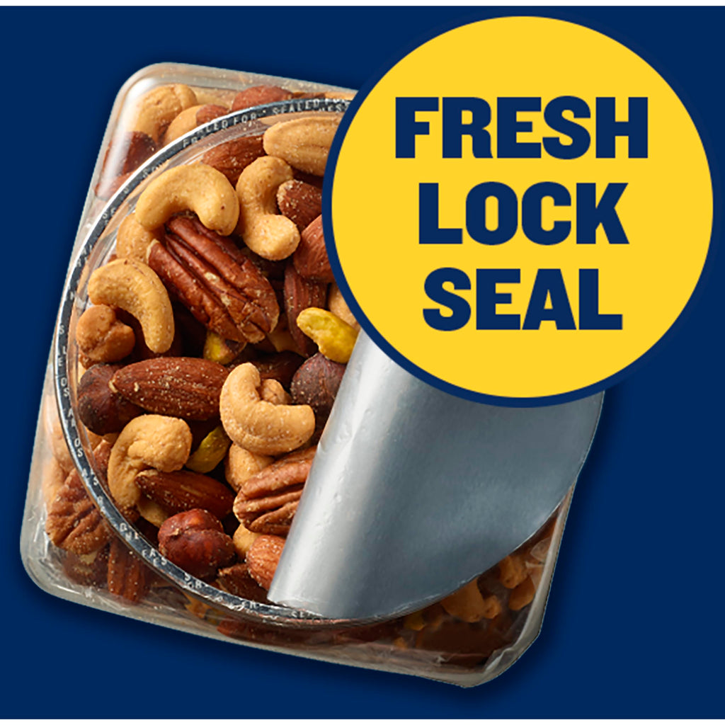 PLANTERS Deluxe Salted Mixed Nuts, Roasted Cashews, Almonds, Pecans, Pistachios, and Hazelnuts, Party Snacks, Plant-Based Protein, Quick Snack for Adults, After School Snack, 34oz Container