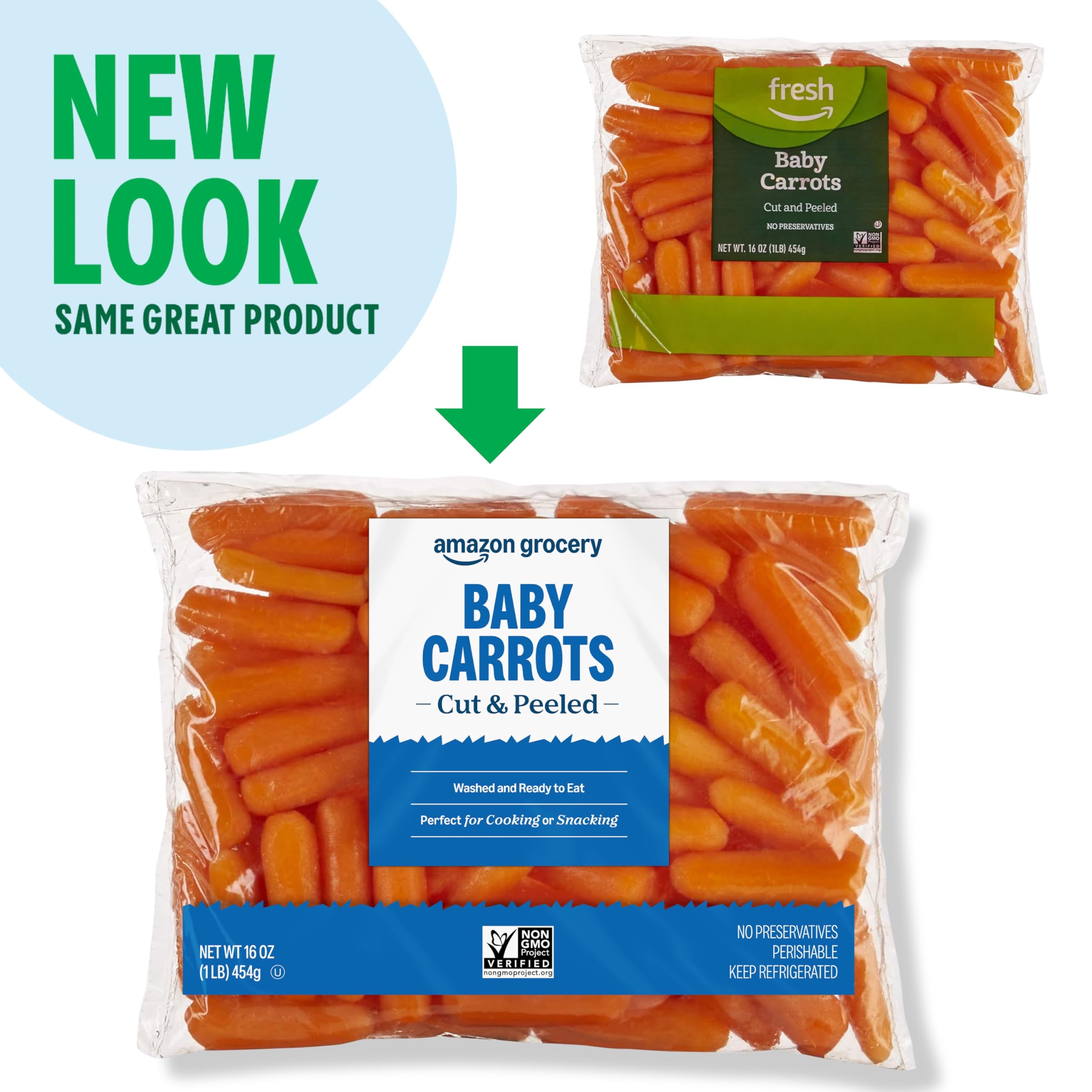Amazon Grocery, Cut & Peeled Baby Carrots, 16 Oz (Previously Fresh Brand, Packaging May Vary)