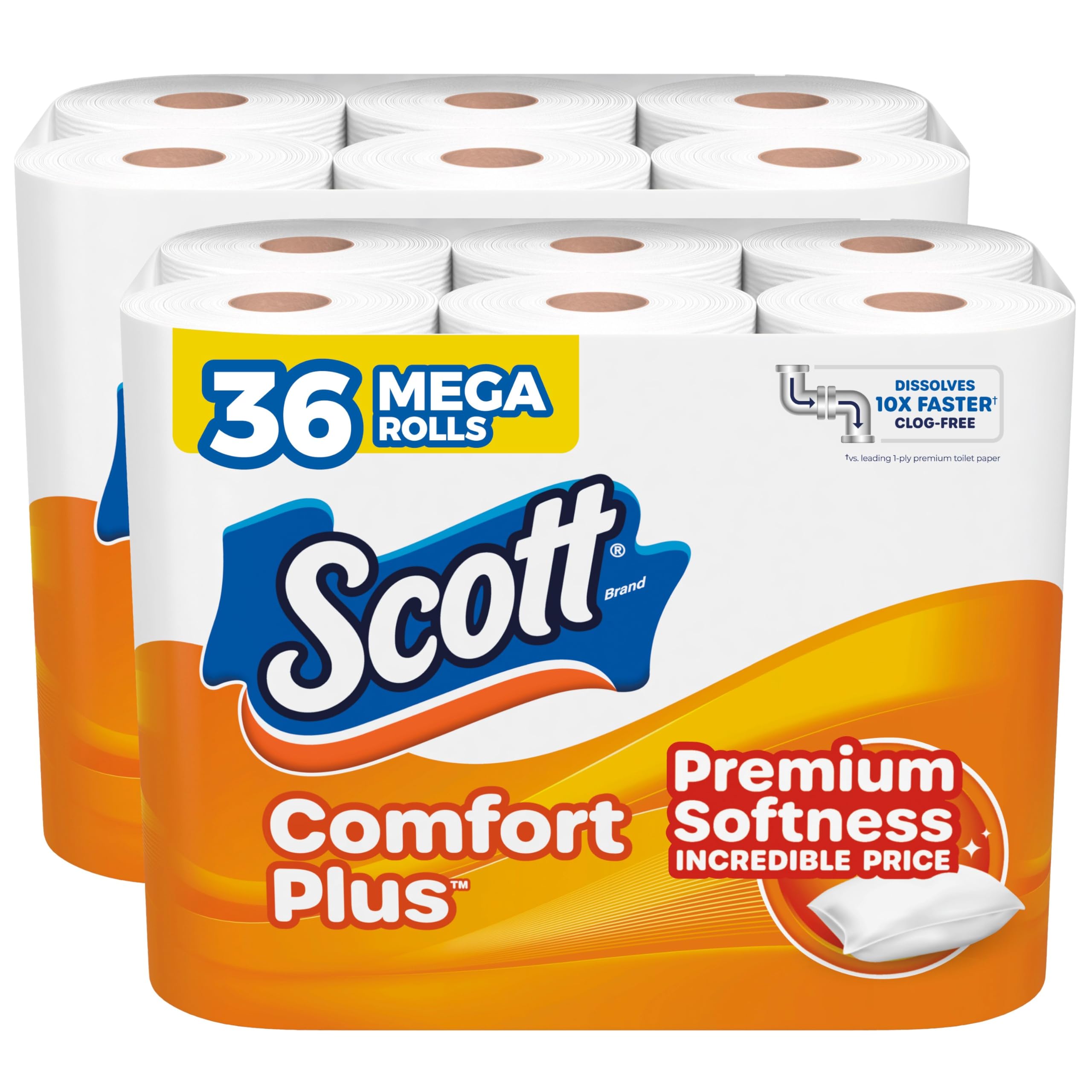 Scott ComfortPlus Toilet Paper, 12 Double Rolls, 231 Sheets per Roll, Septic-Safe, 1-Ply Toilet Tissue