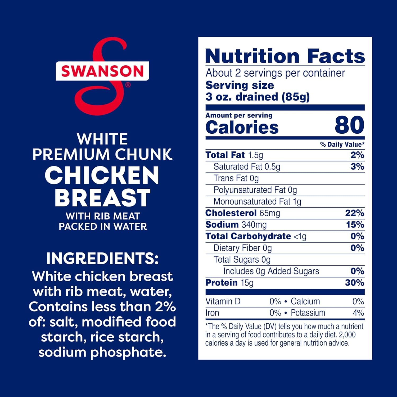 Swanson White Premium Chunk Chicken Breast with Rib Meat in Water, 12.5 oz. (Pack of 2)