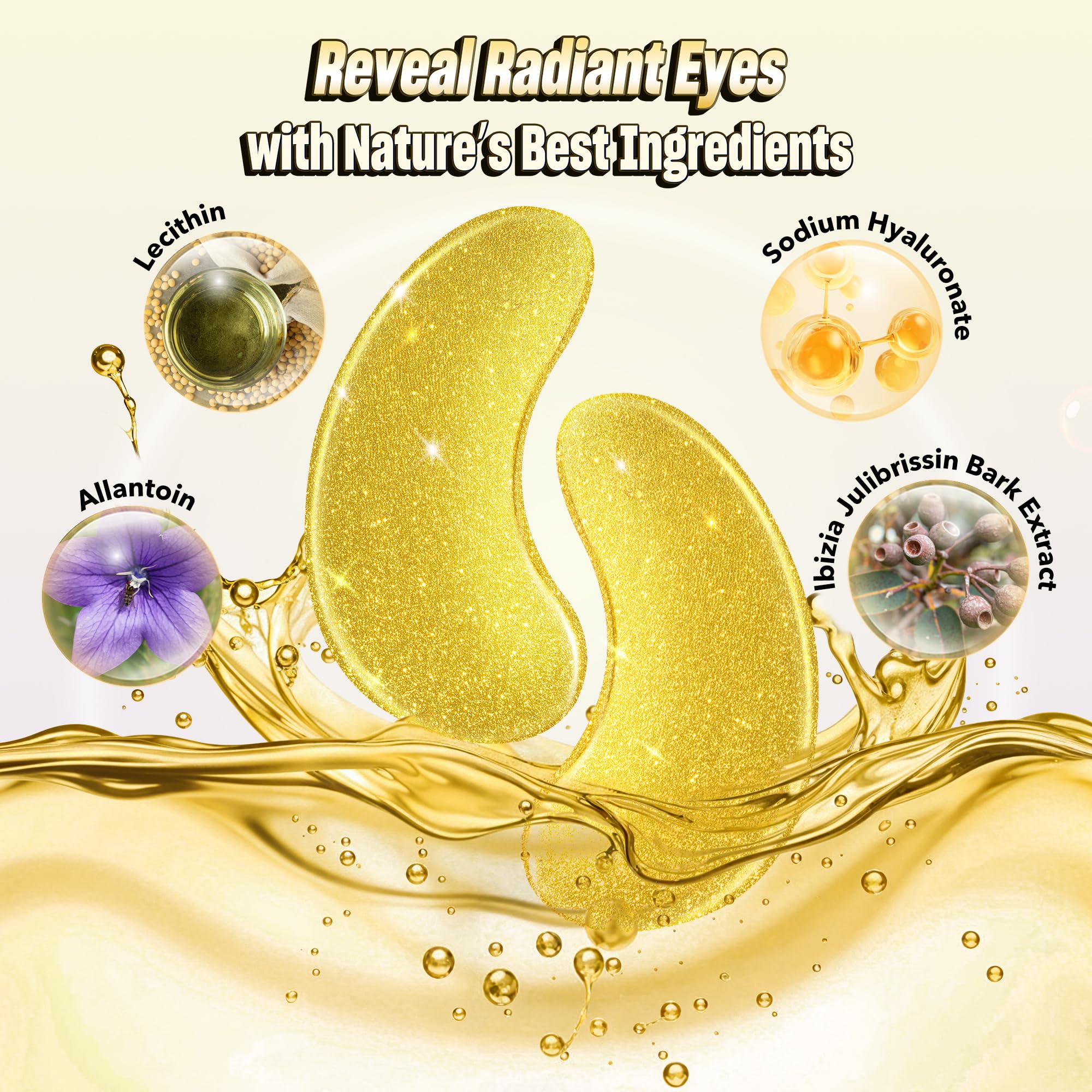 24K Gold Under Eye Patches - 60 Pack for Puffy Eyes, Dark Circles, Bags & Wrinkles with Collagen & Hyaluronic Acid - Eye Care Pads for Daily Skincare (Gold)