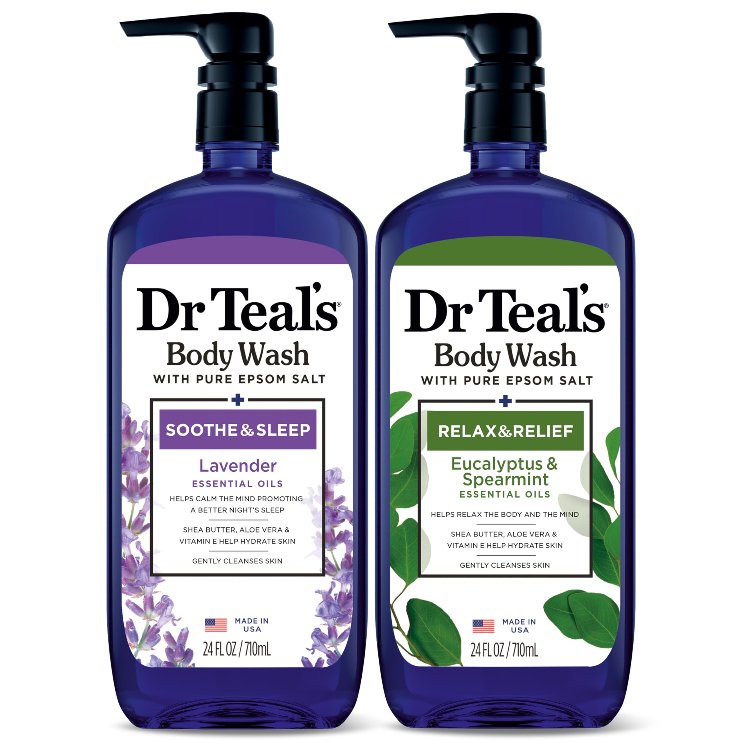 Dr Teal's Body Wash with Pure Epsom Salt, Soothe & Sleep with Lavender, 24 fl oz (Pack of 2)