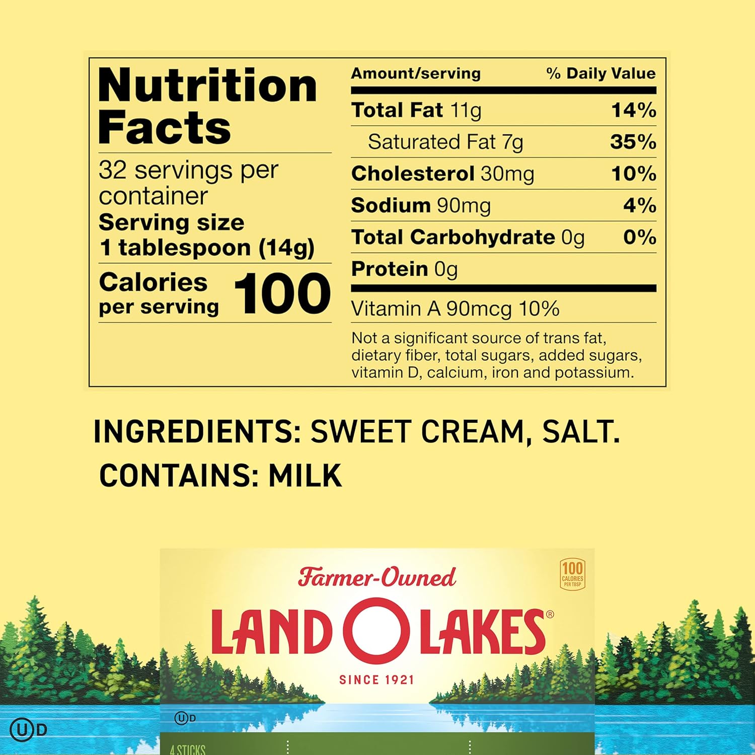 Land O Lakes Salted Butter Half Sticks, Made With Sweet Cream and Salt, 8 Half Butter Sticks, 1 lb Pack