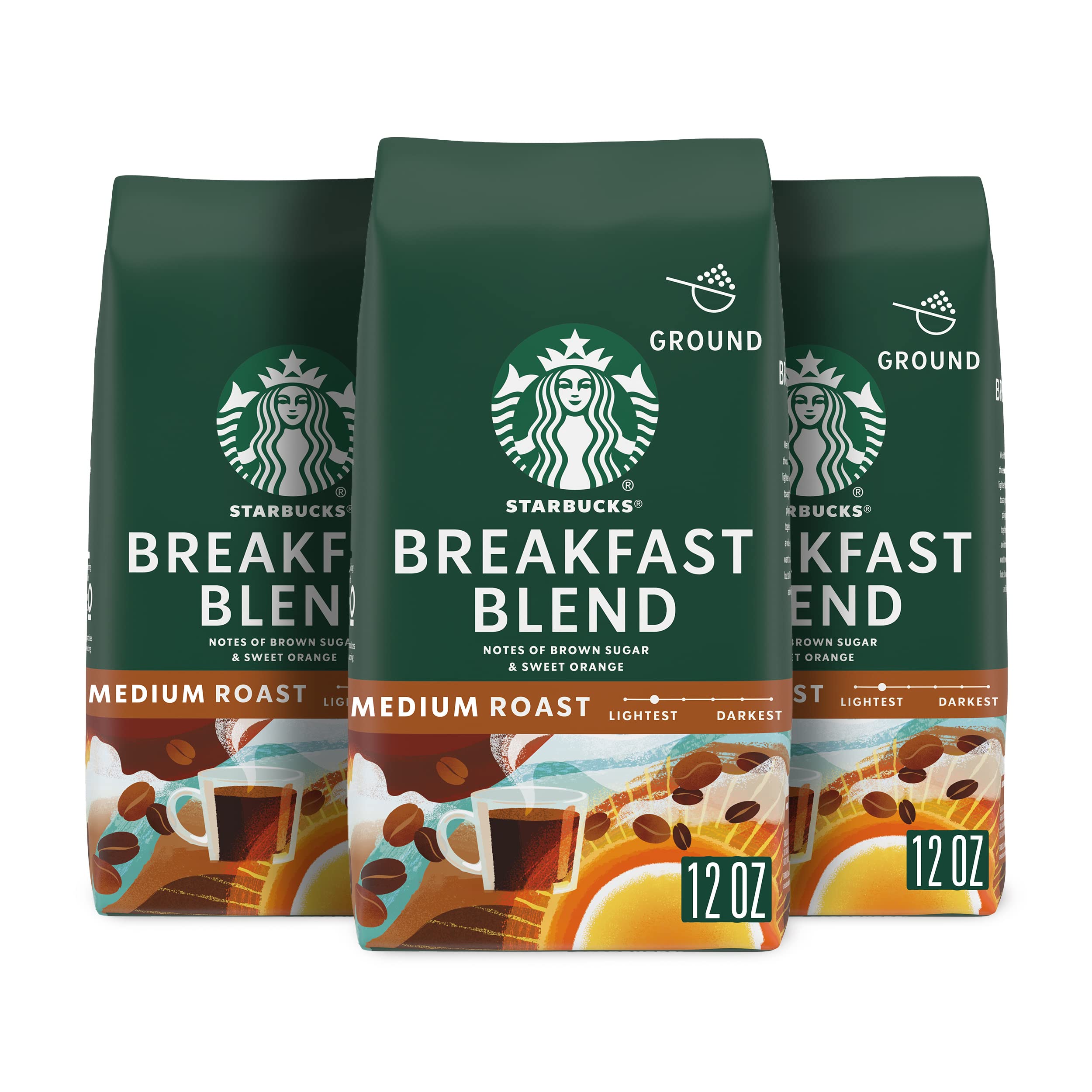 Starbucks Ground Coffee, Medium Roast Hot or Iced Coffee, Breakfast Blend, 18 oz
