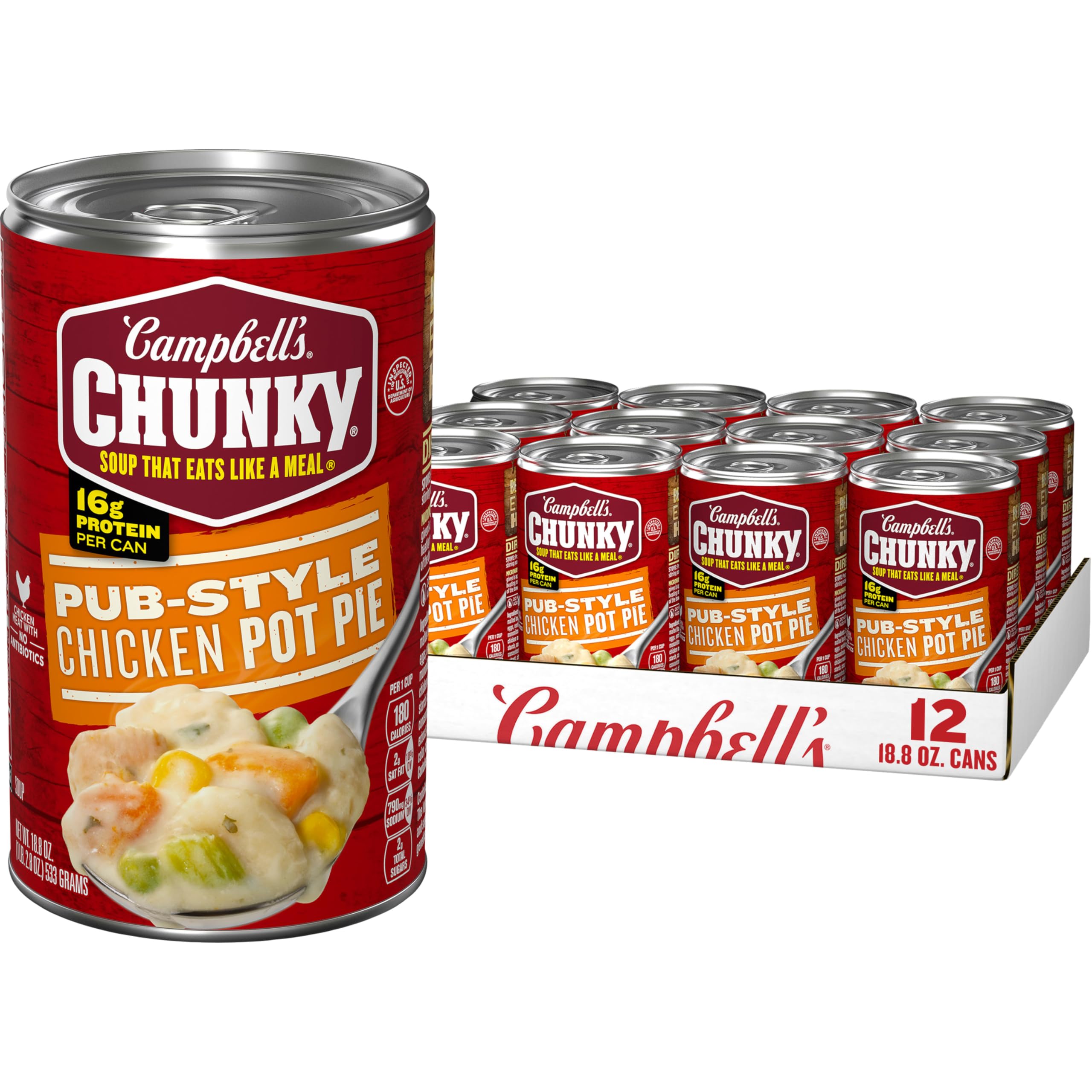 Campbell’s Chunky Soup, Pub-Style Chicken Pot Pie Soup, 18.8 oz Can (Pack of 12)