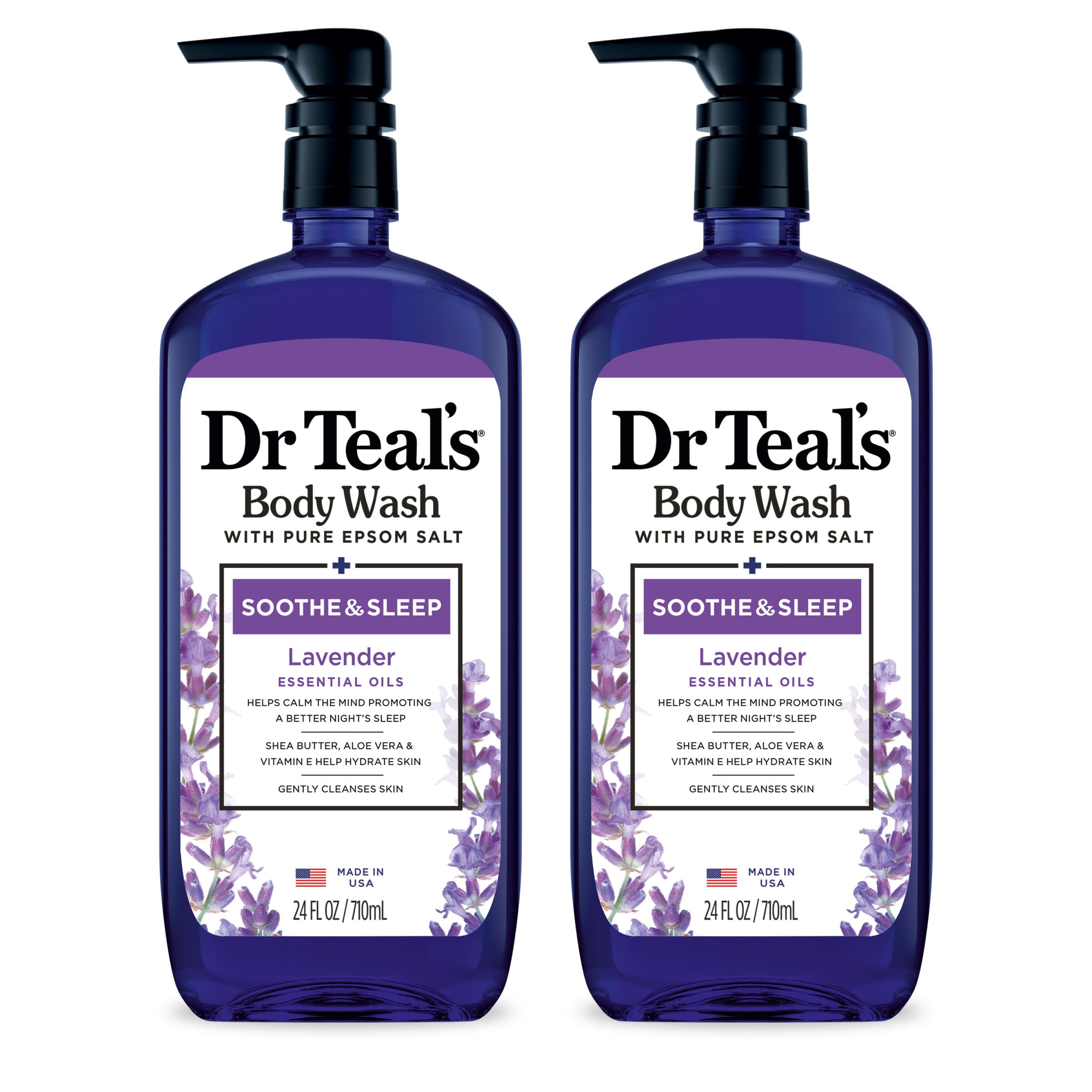 Dr Teal's Body Wash with Pure Epsom Salt, Soothe & Sleep with Lavender, 24 fl oz (Pack of 2)