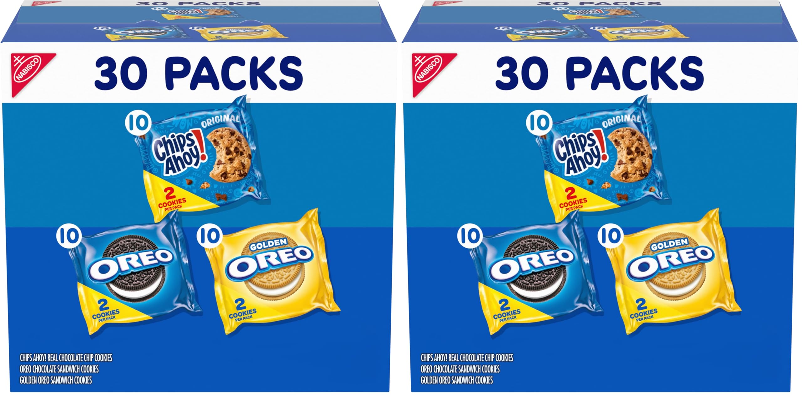 Nabisco Sweet Treats Cookie Variety Pack OREO, OREO Golden & CHIPS AHOY!, 30 Snack Packs (2 Cookies Per Pack)