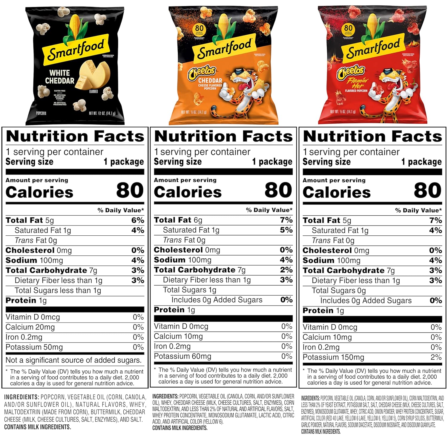 Smartfood Popcorn, White Cheddar and Flamin' Hot White Cheddar Variety Pack, 0.5 Ounce (Pack of 40)