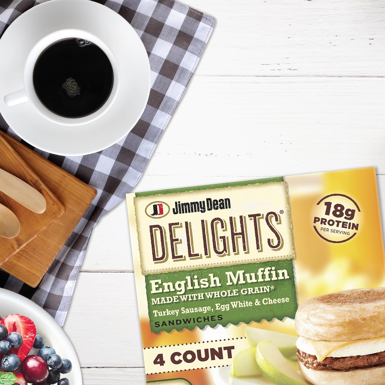 Jimmy Dean Delights Turkey Sausage, Egg White and Cheese English Muffin Breakfast Sandwiches, 4 Count (Frozen)